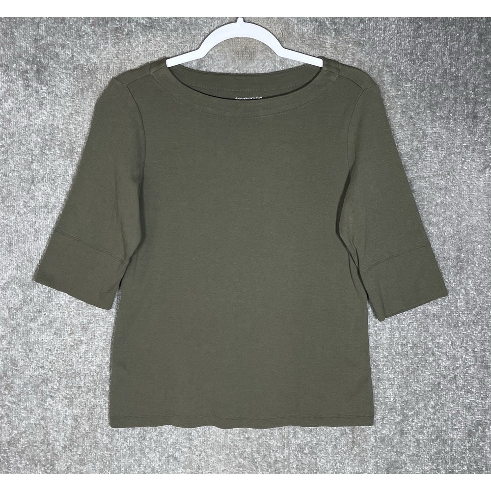 Christopher & Banks Layer Your Look Top Womens Sz Small Olive Green Elbow Sleeve